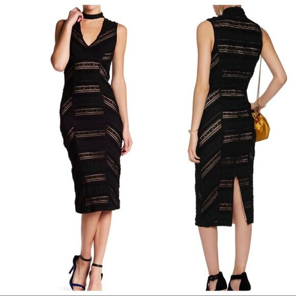 Cinq a Sept Kora Lace Choker Midi Dress Size 00 Sheath Cocktail Wedding Formal - Picture 2 of 13